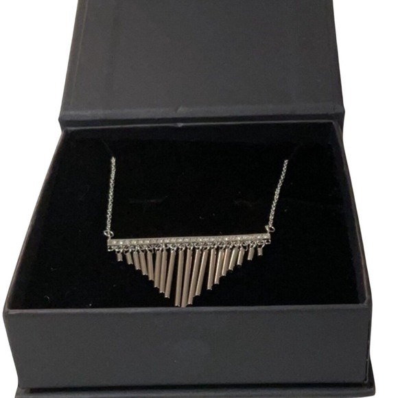 QVC Stainless Steel Fringe Dangle Necklace Crystal Accent Bar  Women's - Picture 6 of 10